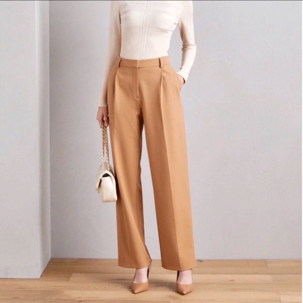 Samsoe Samsoe Paola Straight Leg Tailored Trouser in Brown Sugar Size Large